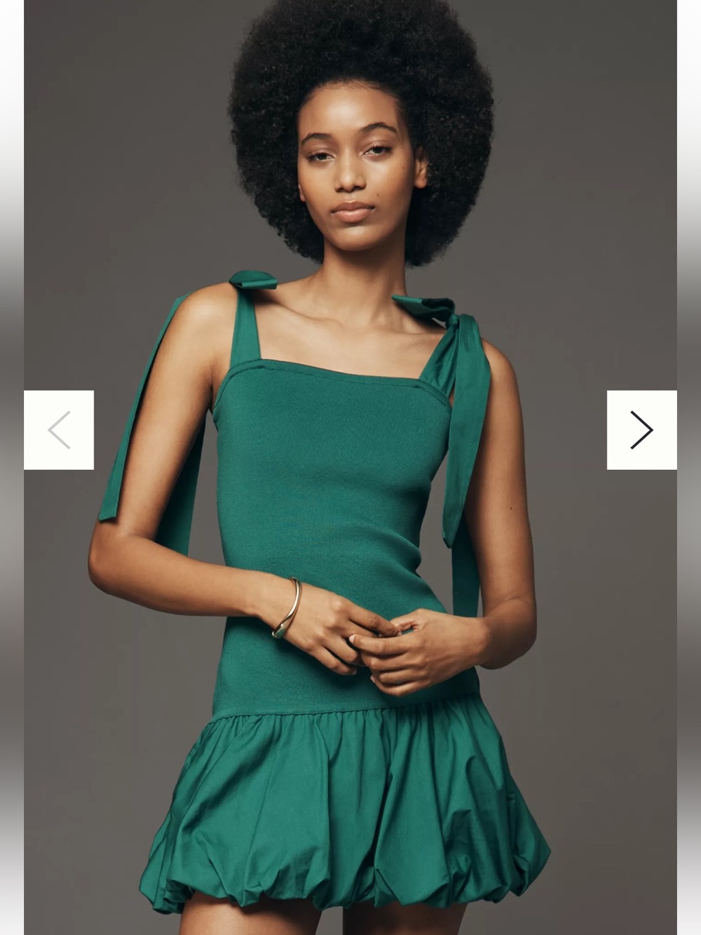 🦜Anthropologie Emerald Bubble Hem Bow Tie-Detail Mini Dress Large